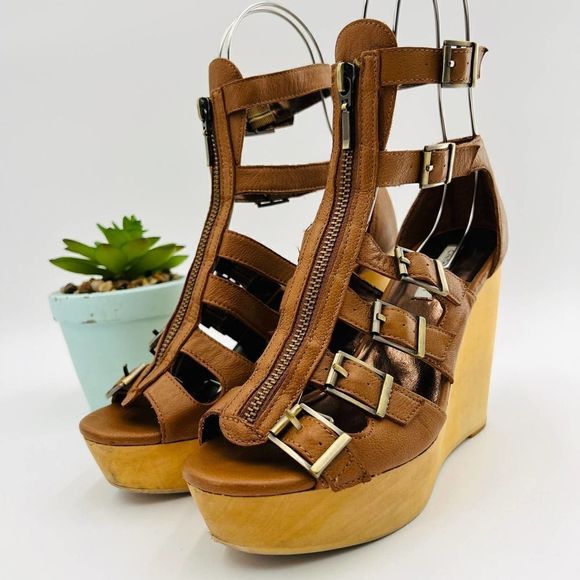 Cynthia Vincent Pacey Gladiator Brown Wedge Size 7.5 - Picture 6 of 16